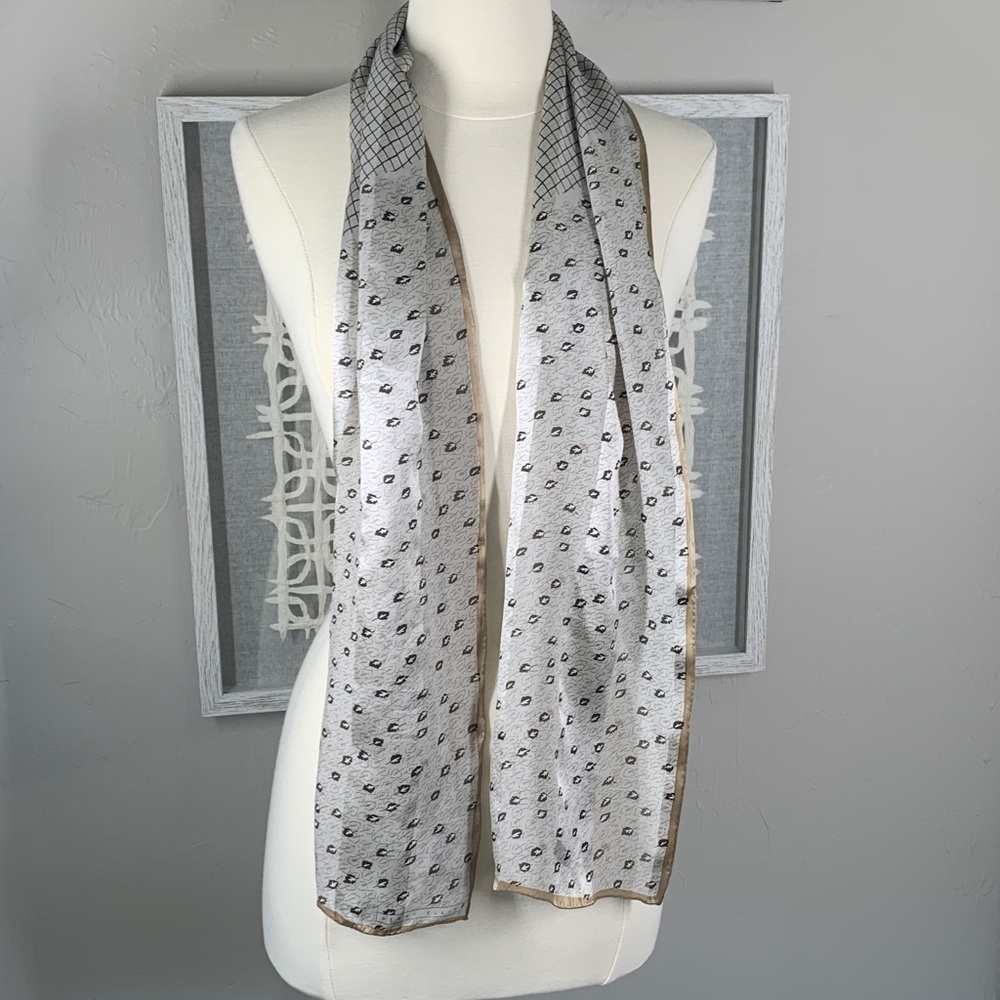 Perry Ellis silk scarf silver, tan mixed print